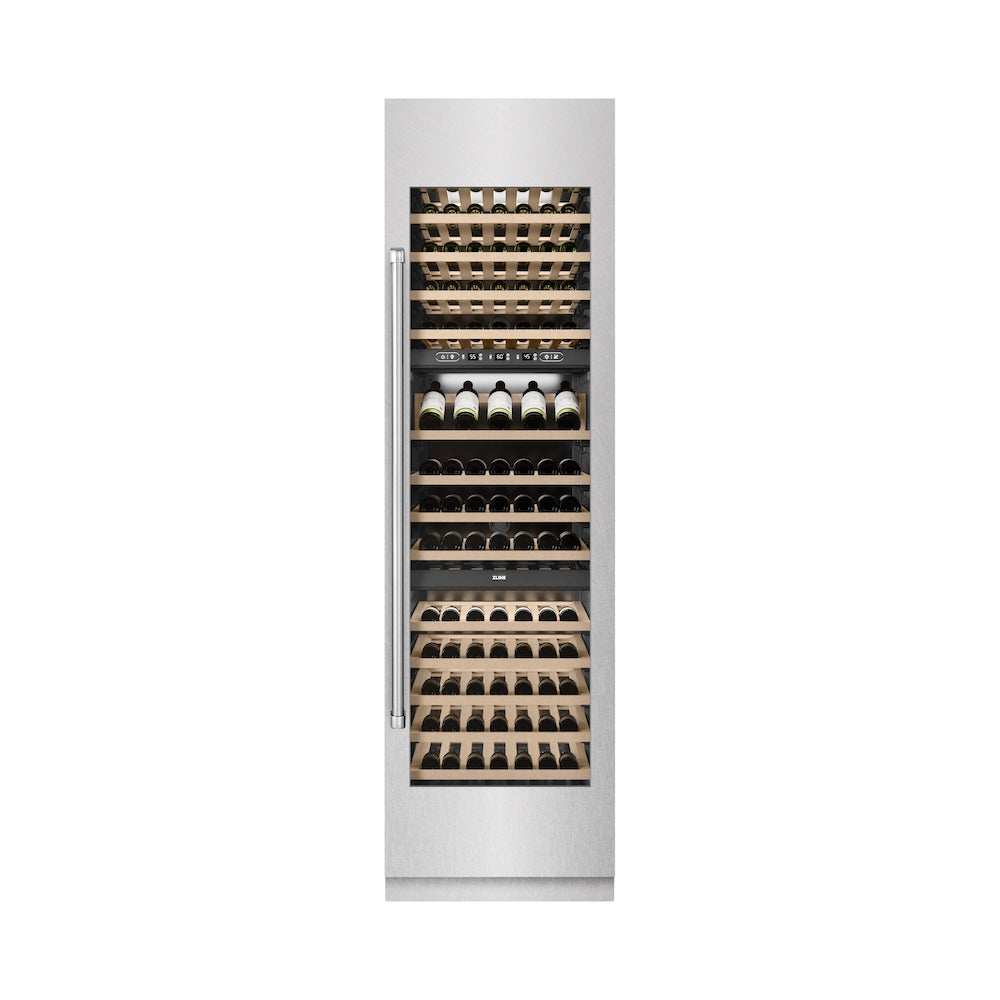 ZLINE 24-inch wine cooler in satin stainless steel with graphite gray interior RCWV-SN-24, front view
