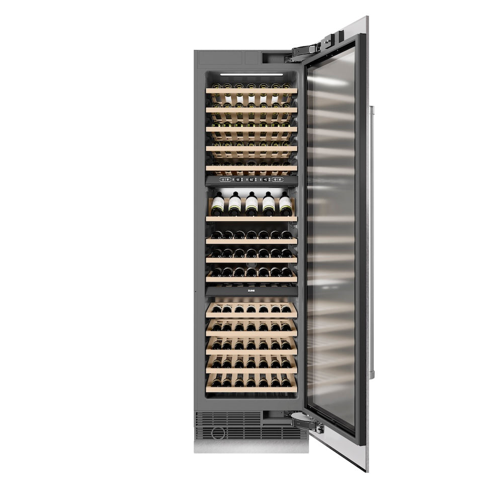 ZLINE 24-inch wine cooler in satin stainless steel with graphite gray interior RCWV-SN-24, front view