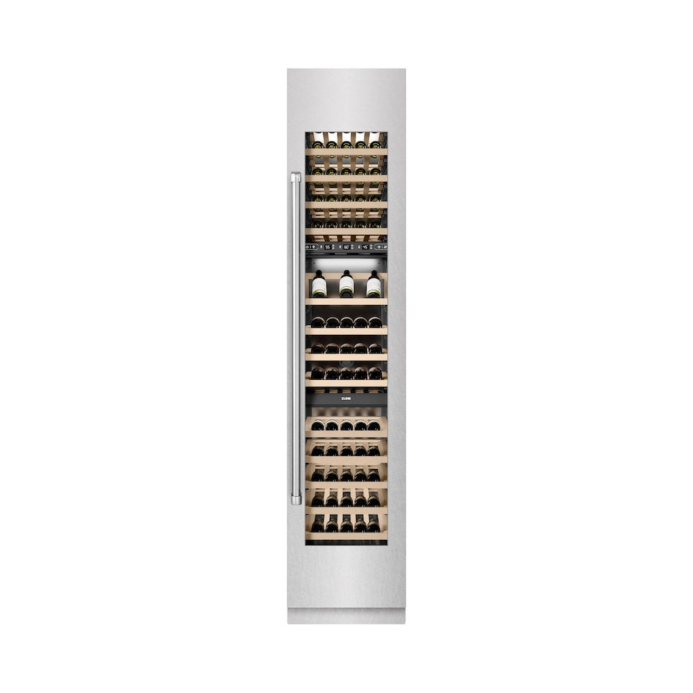 ZLINE 18-inch wine cooler in satin stainless steel with graphite gray interior RCWVR-SN-18, front view