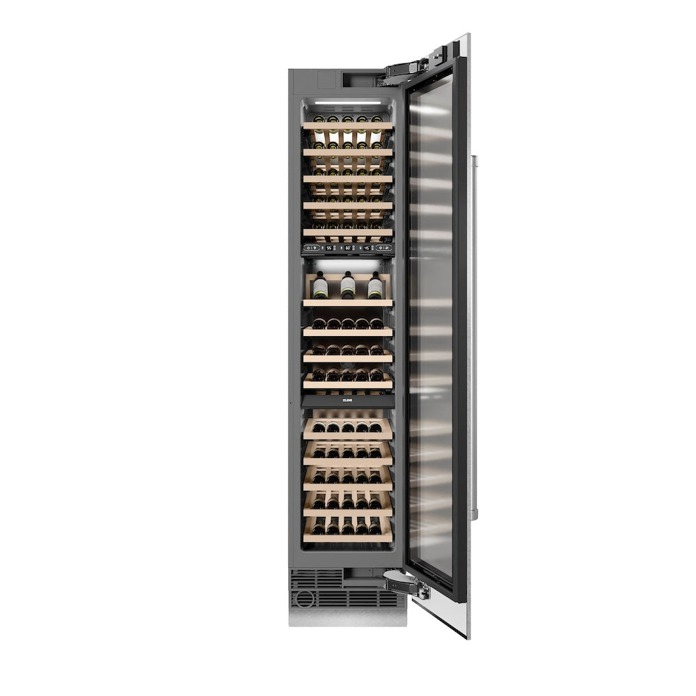 ZLINE 18-inch wine cooler in satin stainless steel with graphite gray interior RCWVR-SN-18, front view