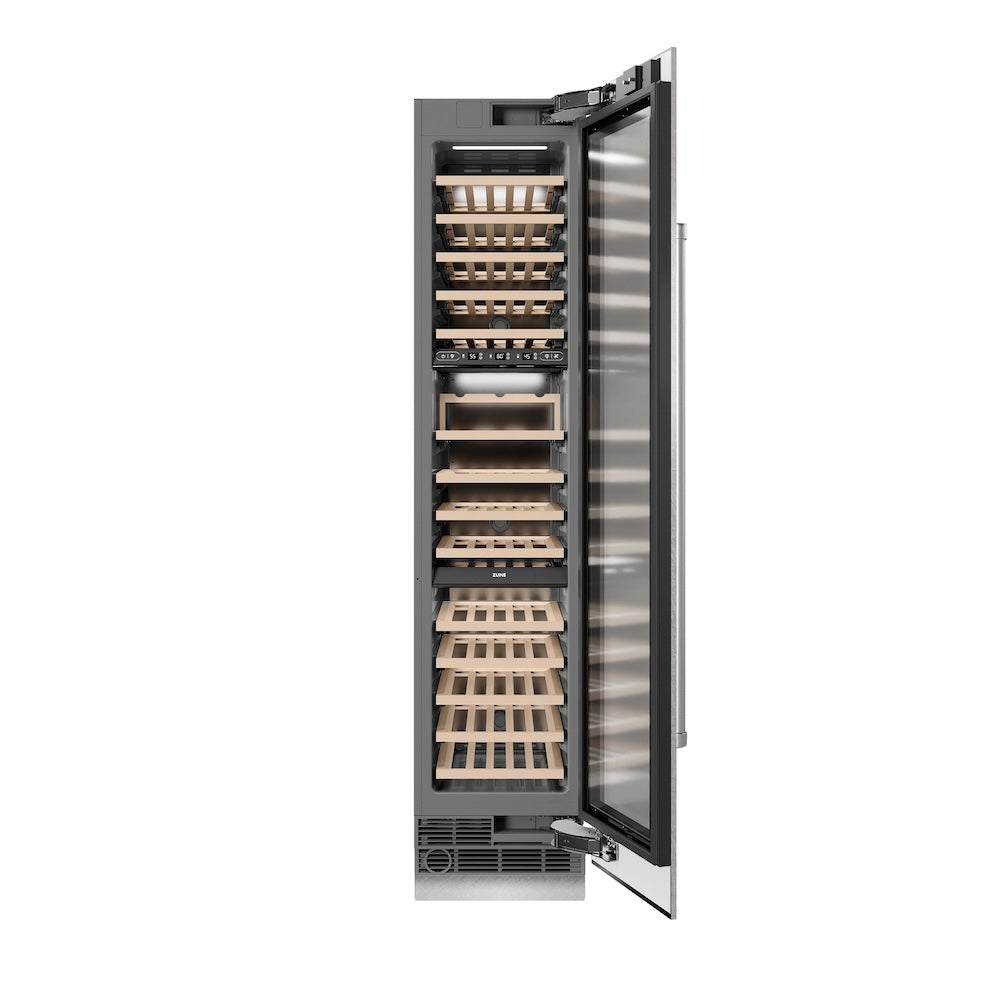 ZLINE 18-inch wine cooler in satin stainless steel with graphite gray interior RCWVR-SN-18, front view