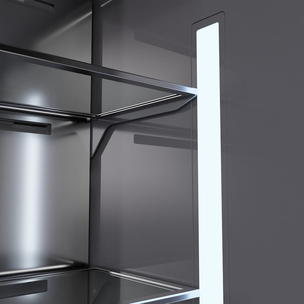 ZLINE Autograph Edition 72-inch refrigerator in satin stainless steel with graphite gray interior and matte black accents GRBITZ-SN-72-MB, view 6