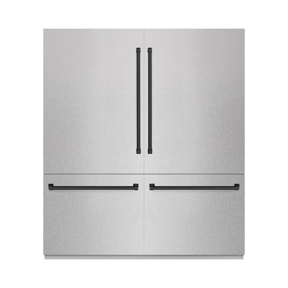 ZLINE Autograph Edition 72-inch refrigerator in satin stainless steel with graphite gray interior and matte black accents GRBITZ-SN-72-MB, front view