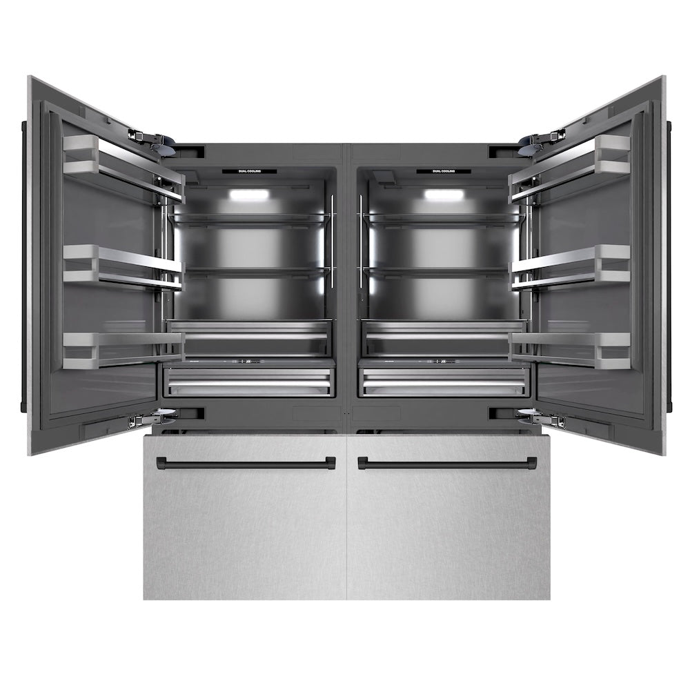 ZLINE Autograph Edition 72-inch refrigerator in satin stainless steel with graphite gray interior and matte black accents GRBITZ-SN-72-MB, front view