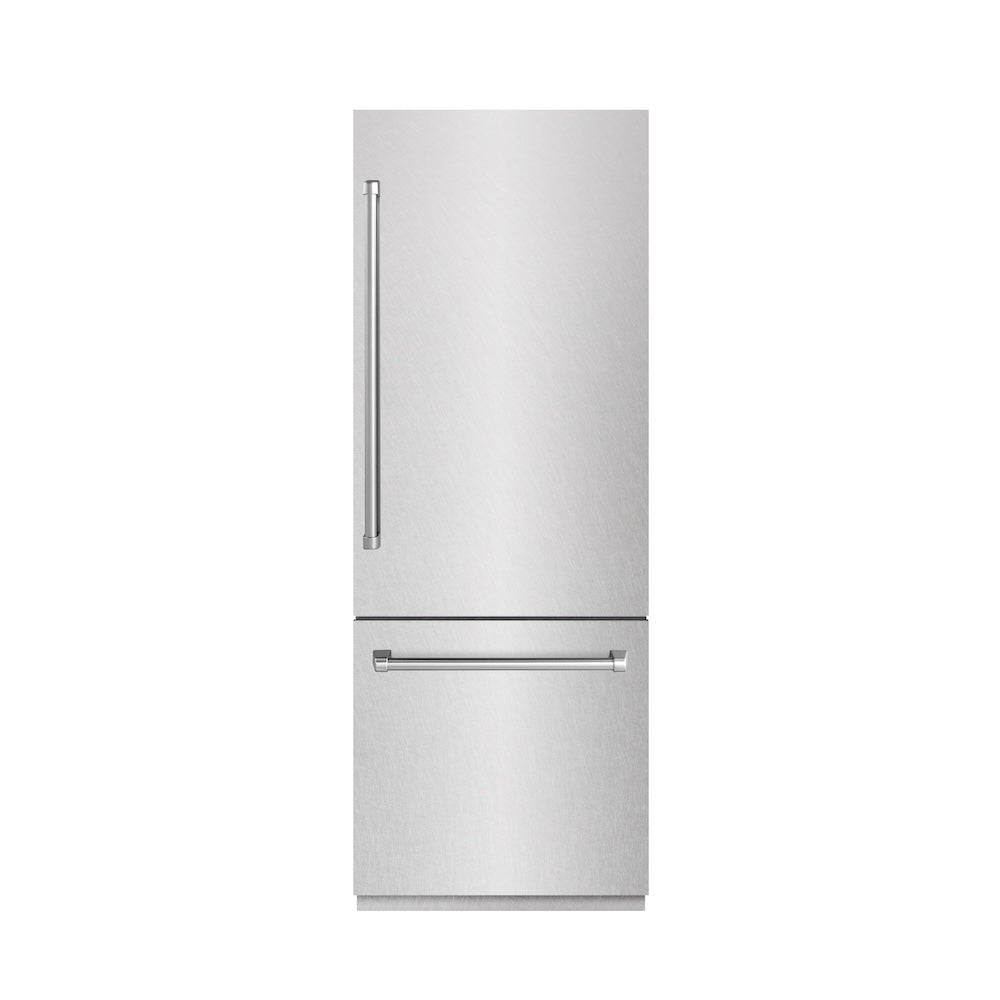 ZLINE 30-inch refrigerator in satin stainless steel with graphite gray interior GRBIV-SN-30, front view
