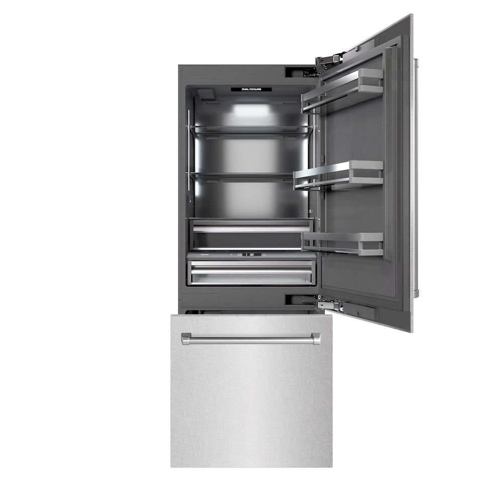 ZLINE 30-inch refrigerator in satin stainless steel with graphite gray interior GRBIV-SN-30