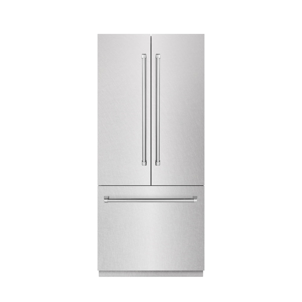 ZLINE 36-inch refrigerator in satin stainless steel with graphite gray interior GRBIV-SN-36, front view