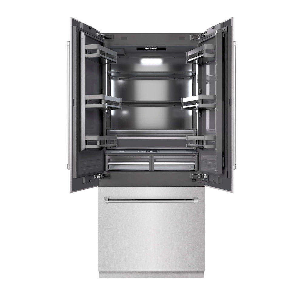 ZLINE 36-inch refrigerator in satin stainless steel with graphite gray interior GRBIV-SN-36
