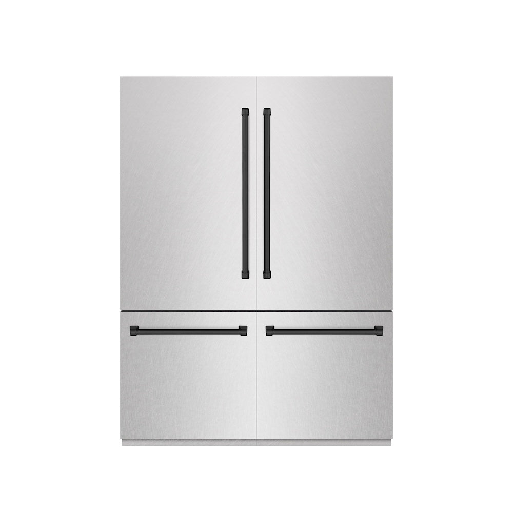 ZLINE Autograph Edition 60-inch refrigerator in satin stainless steel with graphite gray interior and matte black accents GRBIVZ-SN-60-MB, front view
