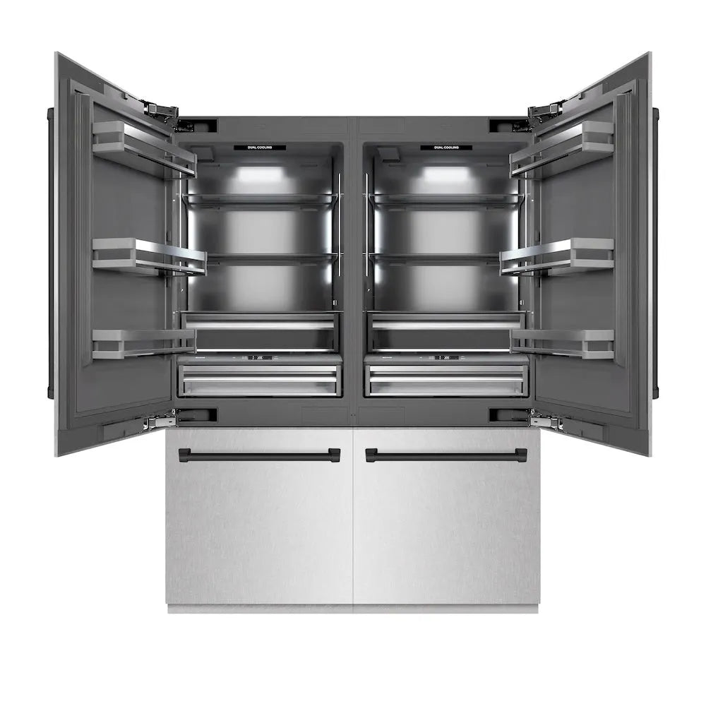 ZLINE Autograph Edition 60-inch refrigerator in satin stainless steel with graphite gray interior and matte black accents GRBIVZ-SN-60-MB