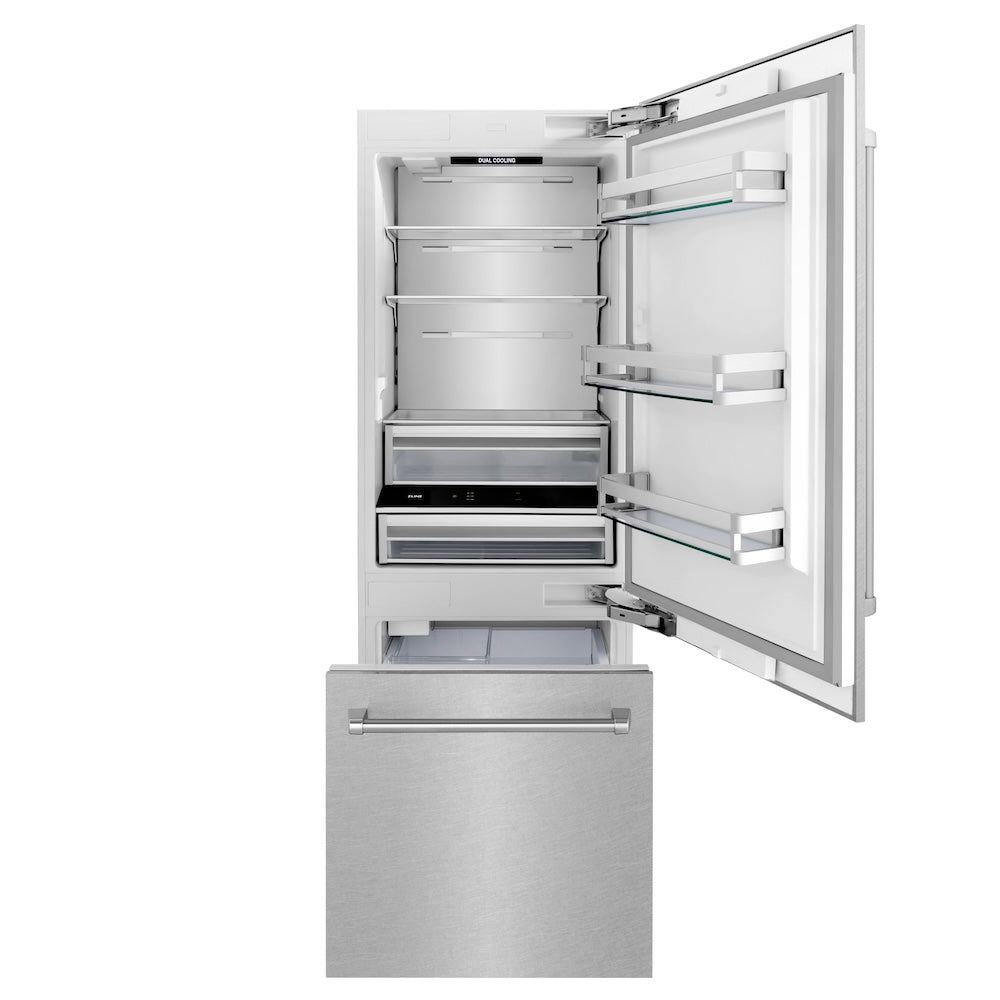 ZLINE 30-inch refrigerator in satin stainless steel with bright white interior RBIV-SN-30, front view