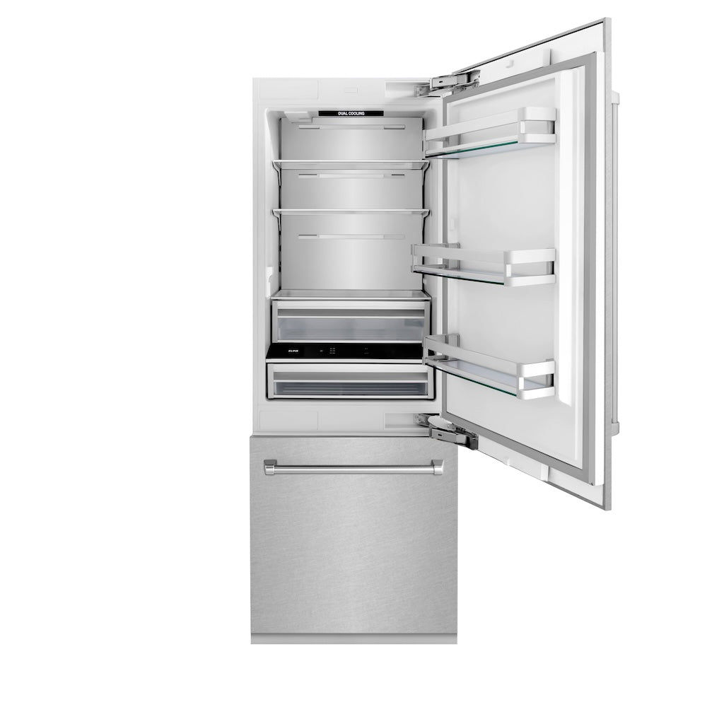 ZLINE 30-inch refrigerator in satin stainless steel with bright white interior RBIV-SN-30, front view