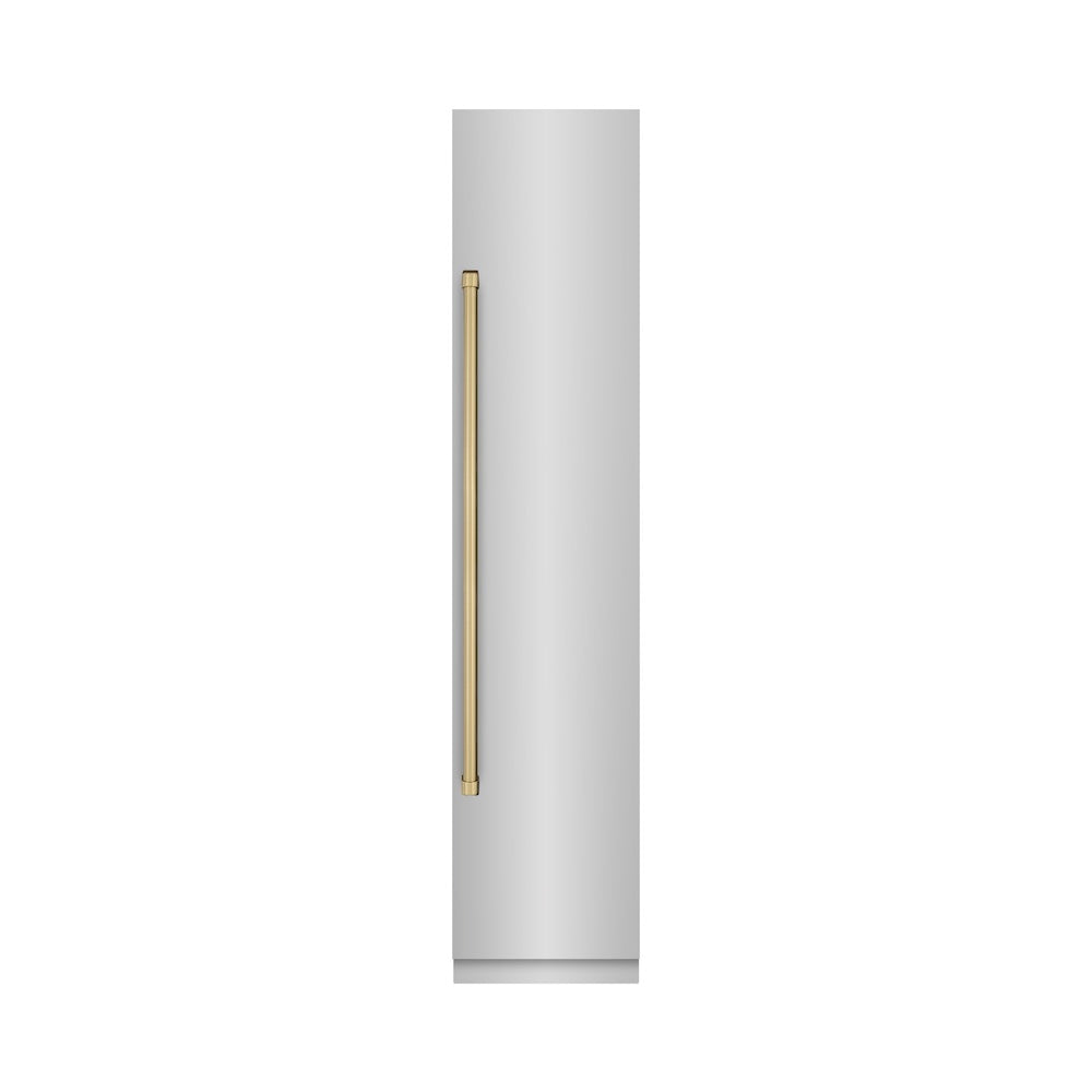 ZLINE Autograph Edition 18-inch freezer in stainless steel with graphite gray interior and champagne bronze accents RCFVRZ-30418-CB, front view
