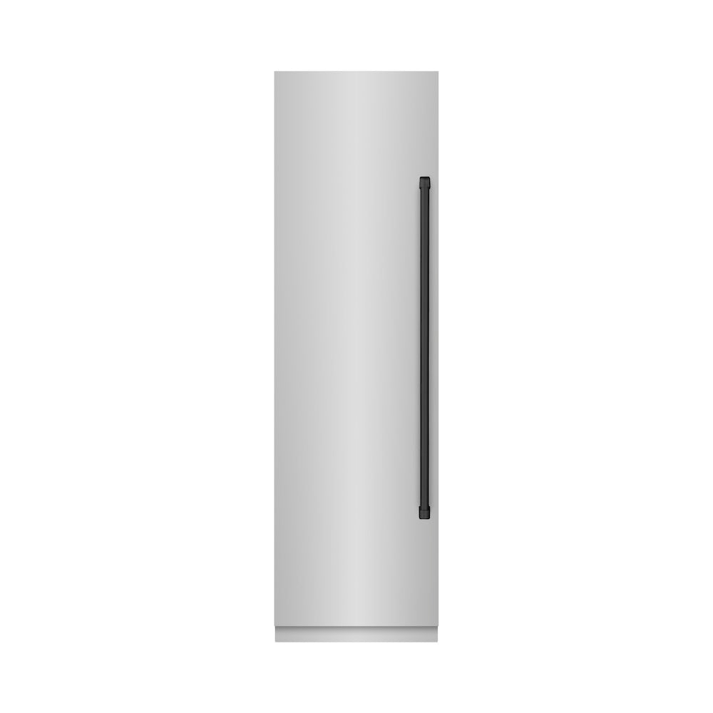 ZLINE Autograph Edition 24-inch freezer in stainless steel with graphite gray interior and matte black accents RCFVZ-304-24-MB, front view