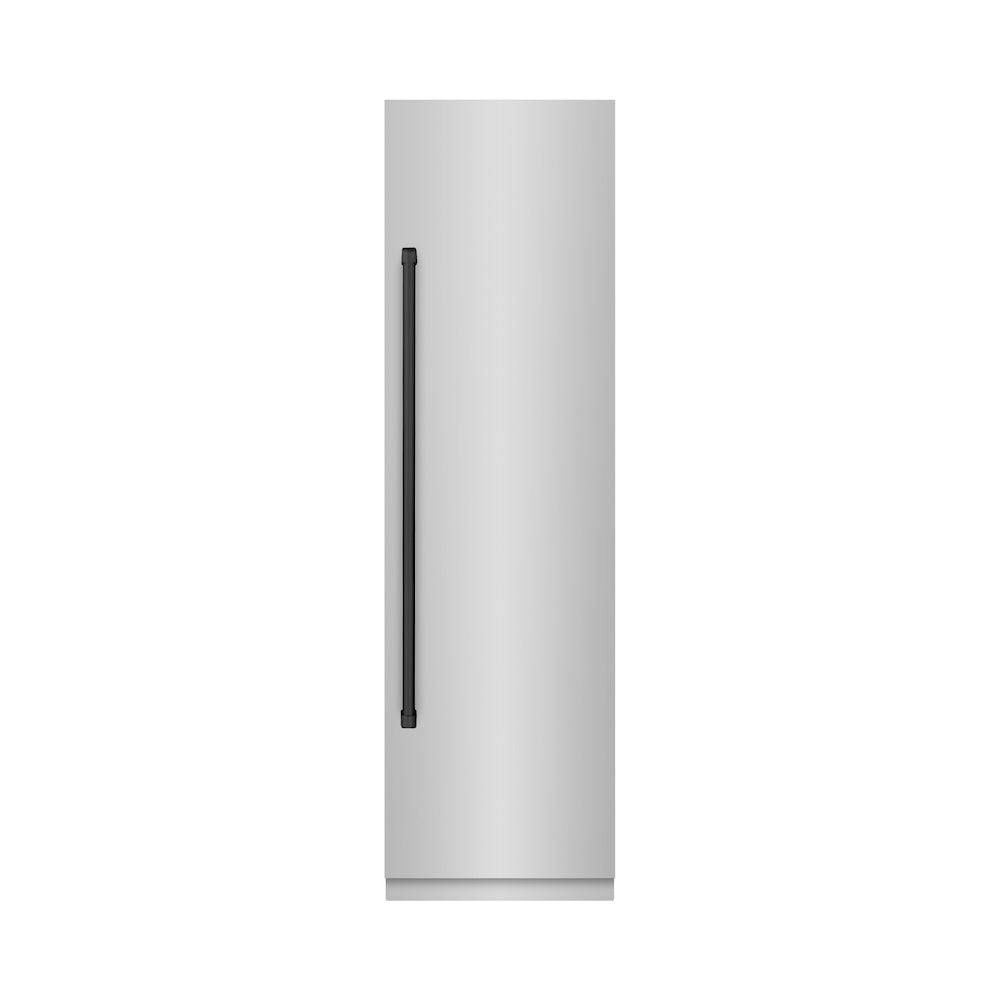 ZLINE Autograph Edition 24-inch refrigerator in stainless steel with graphite gray interior and matte black accents RCRVZ-30424-MB, front view