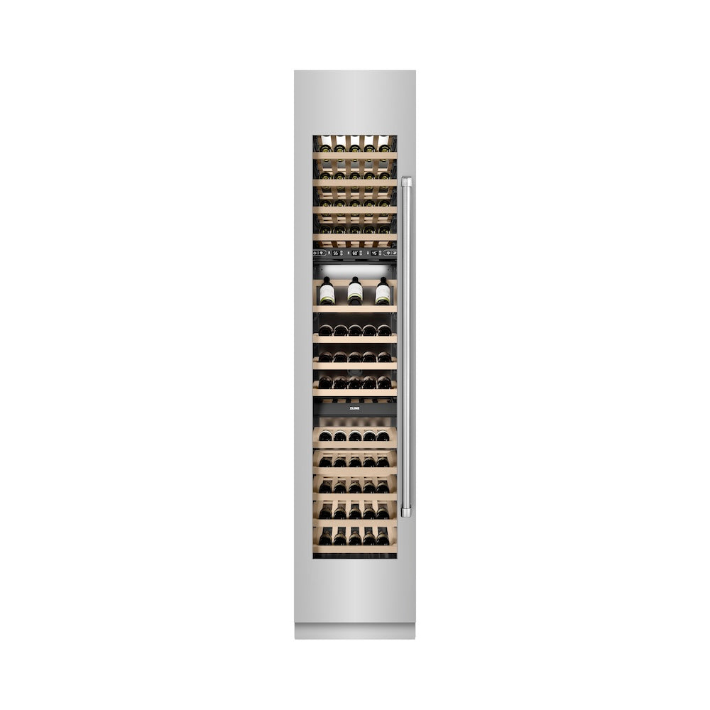ZLINE 18-inch wine cooler in stainless steel with graphite gray interior RCWVL-304-18, front view