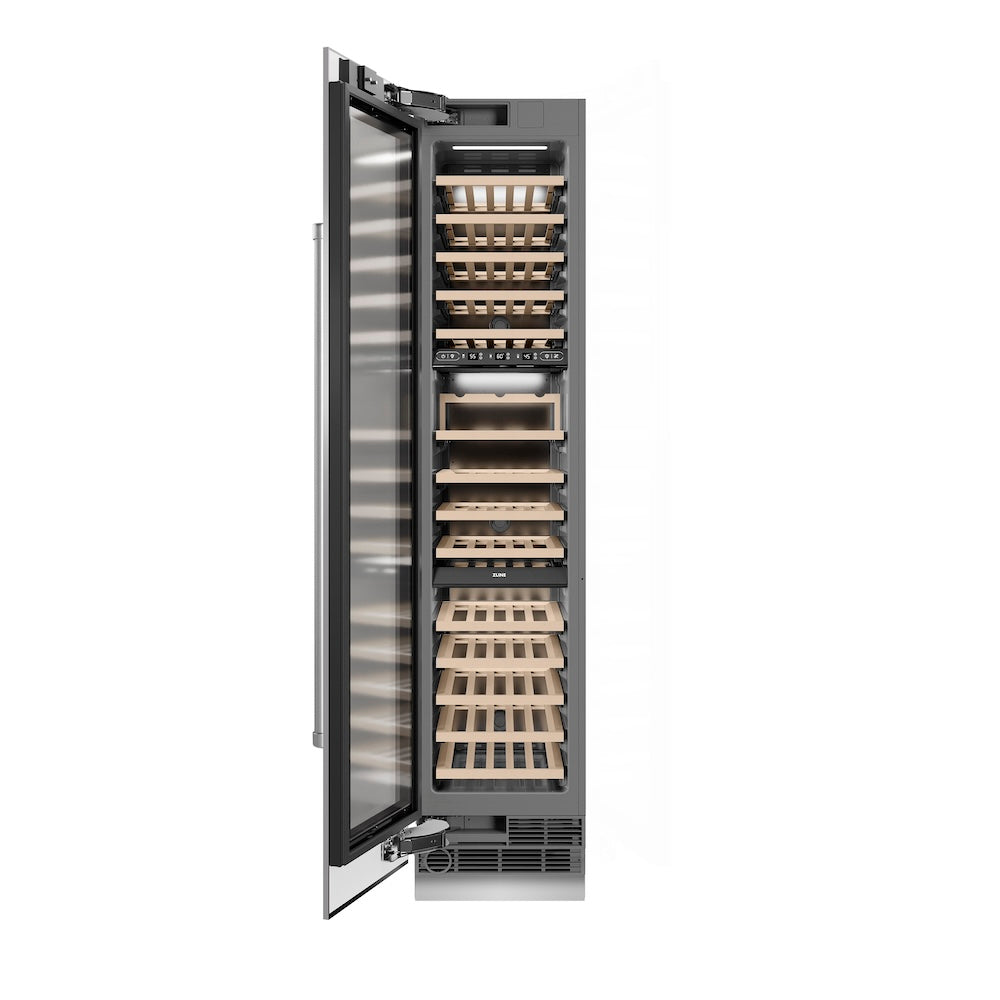 ZLINE 18-inch wine cooler in stainless steel with graphite gray interior RCWVL-304-18, front view