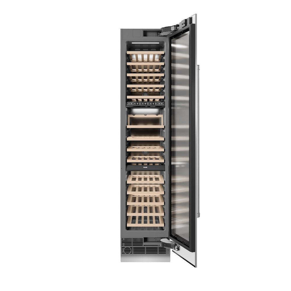 ZLINE 18-inch wine cooler in stainless steel with graphite gray interior RCWVR-304-18, front view
