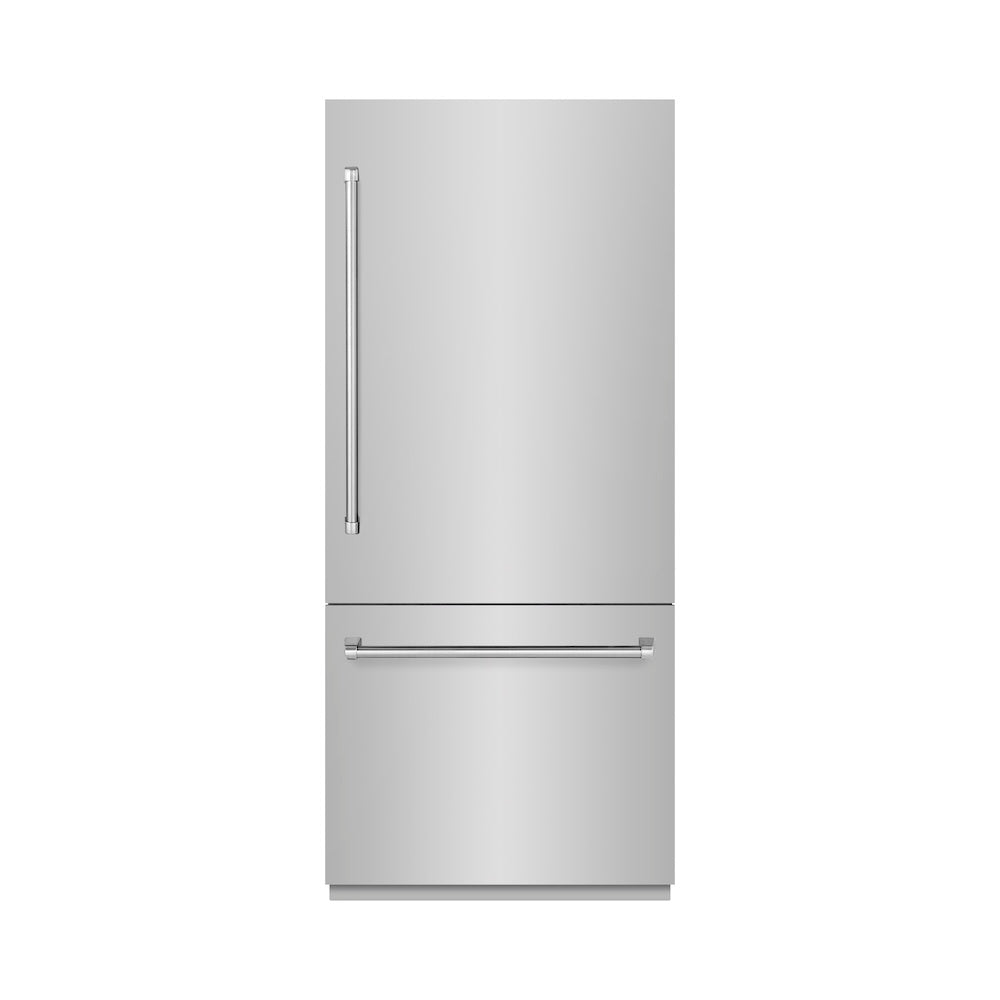 ZLINE 36-inch refrigerator in stainless steel with graphite gray interior GRBIT-304-36, front view