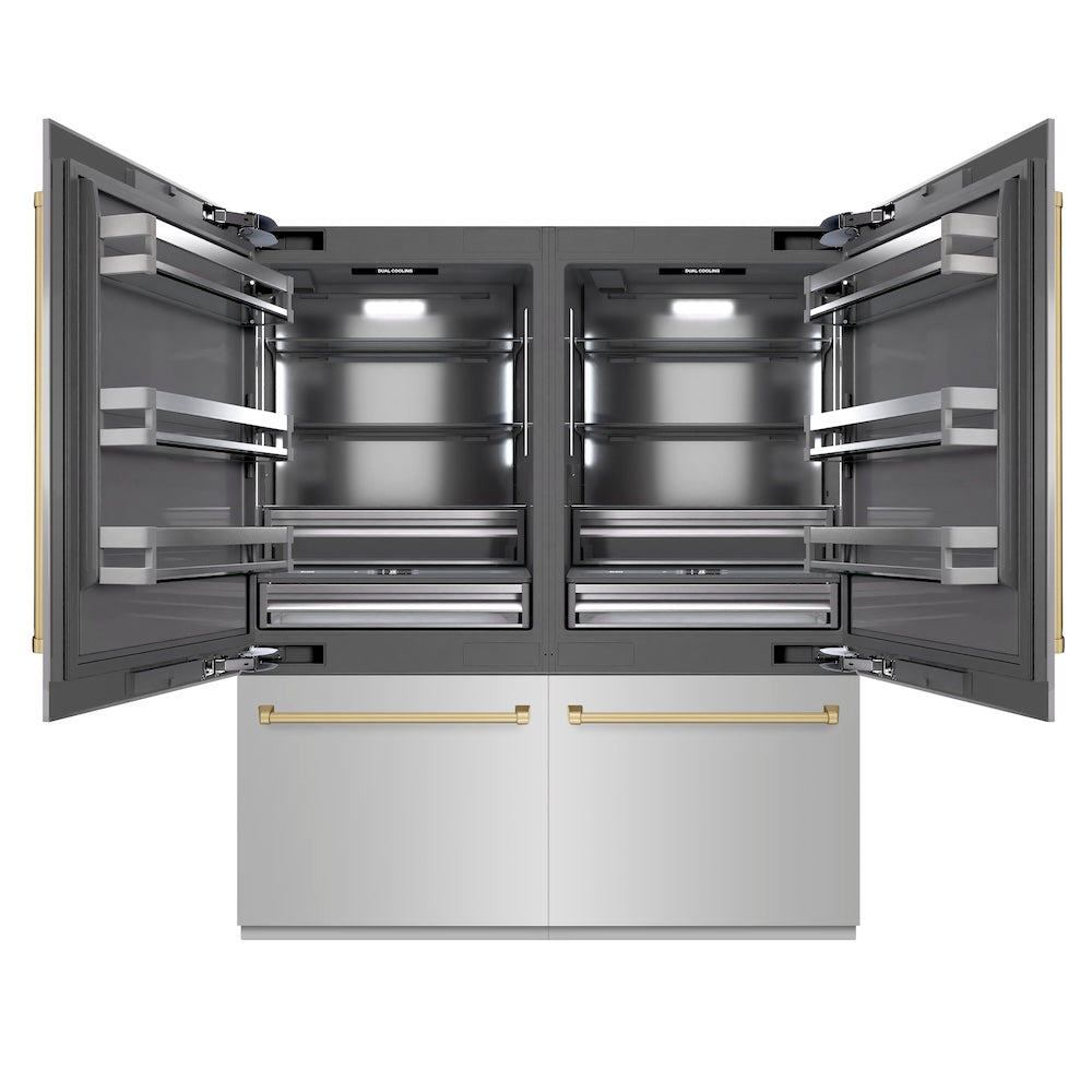 ZLINE Autograph Edition 72-inch refrigerator in stainless steel with graphite gray interior and champagne bronze accents GRBITZ-304-72CB, front view