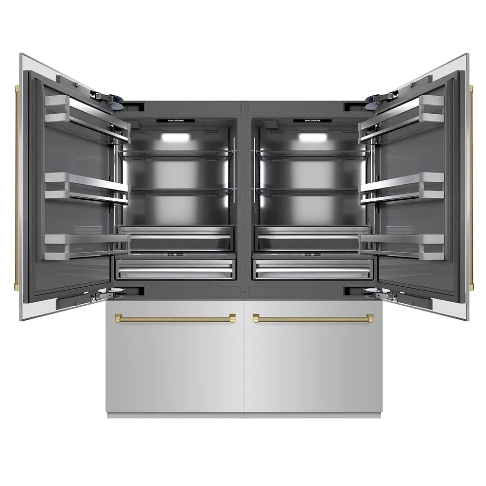 ZLINE Autograph Edition 72-inch refrigerator in stainless steel with graphite gray interior and champagne bronze accents GRBITZ-30472KCB
