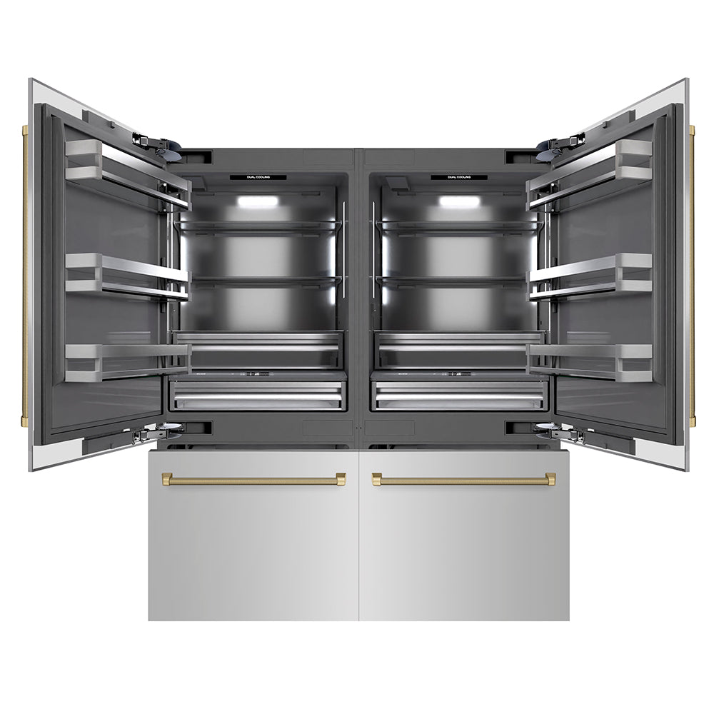 ZLINE Autograph Edition 72-inch refrigerator in stainless steel with graphite gray interior and champagne bronze accents GRBITZ-30472KCB, front view