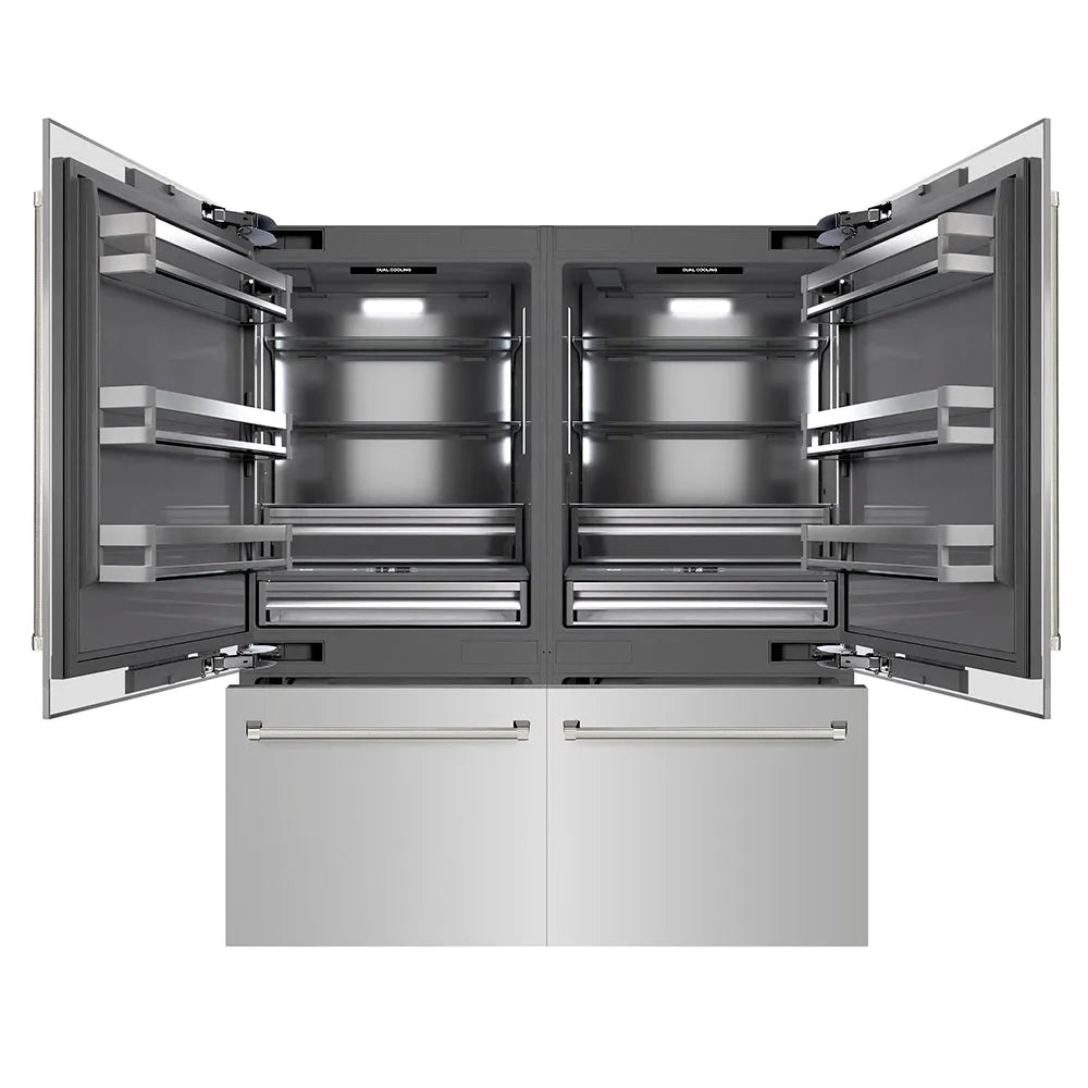 ZLINE Autograph Edition 72-inch refrigerator in stainless steel with graphite gray interior and polished nickel accents GRBITZ-30472KPN