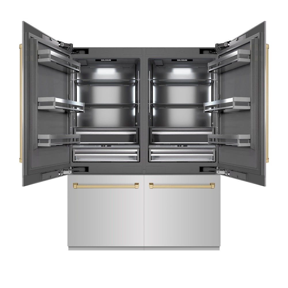 ZLINE Autograph Edition 60-inch refrigerator in stainless steel with graphite gray interior and champagne bronze accents GRBIVZ-304-60CB, front view