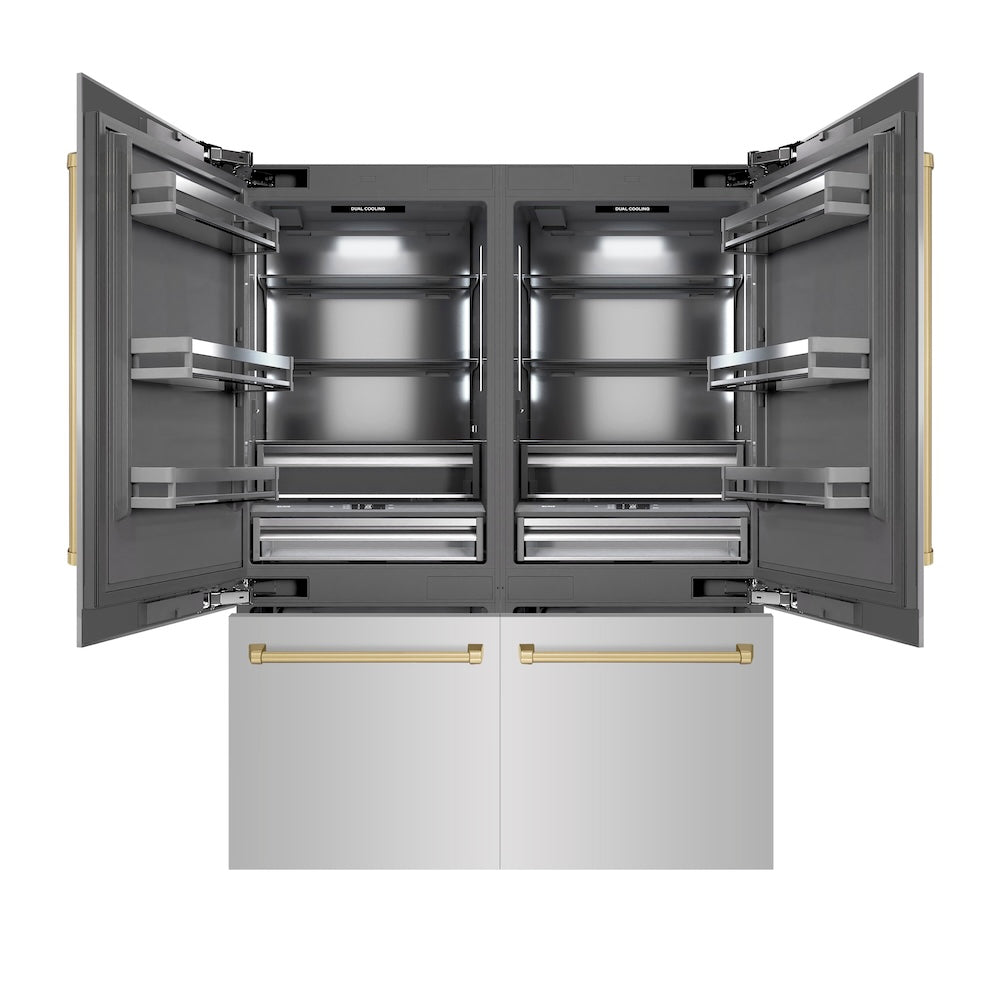 ZLINE Autograph Edition 60-inch refrigerator in stainless steel with graphite gray interior and champagne bronze accents GRBIVZ-304-60CB