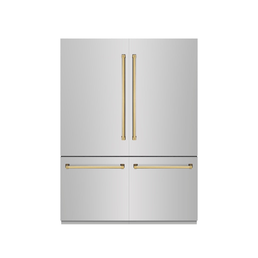 ZLINE Autograph Edition 60-inch refrigerator in stainless steel with graphite gray interior and polished gold accents GRBIVZ-304-60G, front view