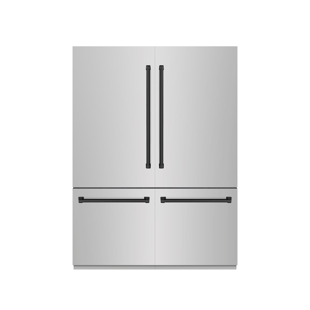ZLINE Autograph Edition 60-inch refrigerator in stainless steel with graphite gray interior and matte black accents GRBIVZ-304-60MB, front view