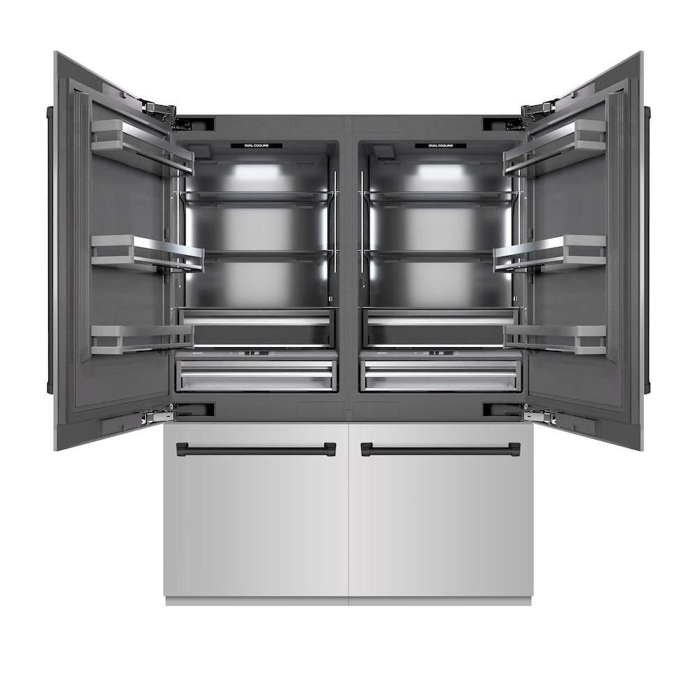 ZLINE Autograph Edition 60-inch refrigerator in stainless steel with graphite gray interior and matte black accents GRBIVZ-304-60MB, front view