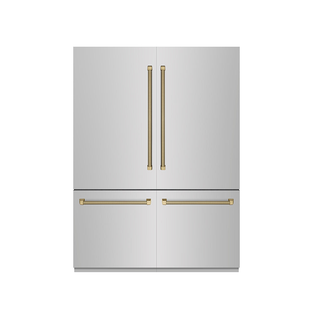 ZLINE Autograph Edition 60-inch refrigerator in stainless steel with graphite gray interior and champagne bronze accents GRBIVZ-30460KCB, front view