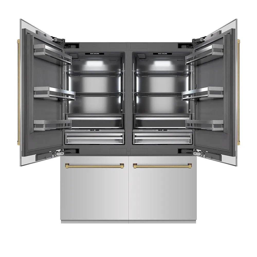 ZLINE Autograph Edition 60-inch refrigerator in stainless steel with graphite gray interior and polished gold accents GRBIVZ-30460KG