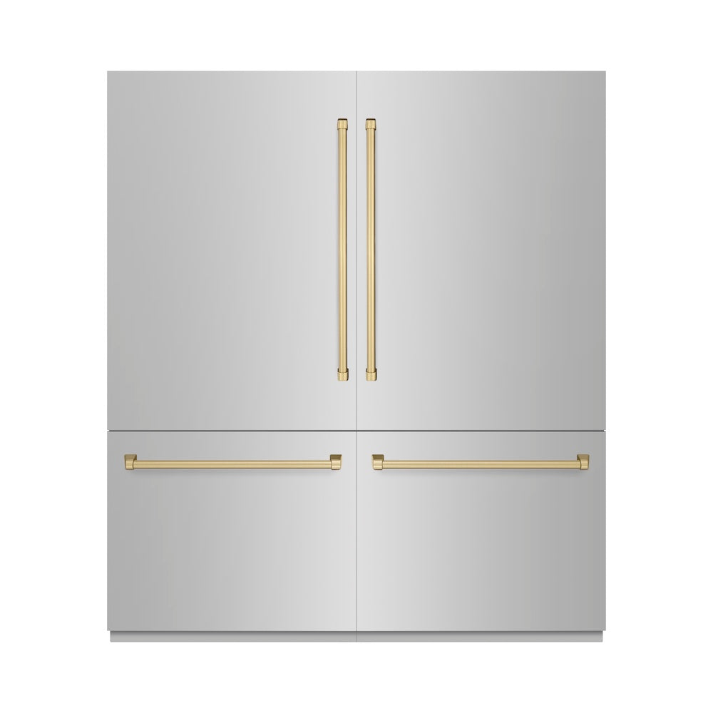 ZLINE Autograph Edition 72-inch refrigerator in stainless steel with bright white interior and champagne bronze accents RBITZ-304-72CB