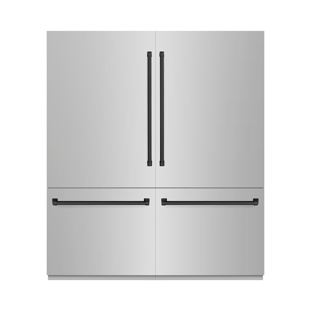 ZLINE Autograph Edition 72-inch refrigerator in stainless steel with bright white interior and matte black accents RBITZ-304-72MB