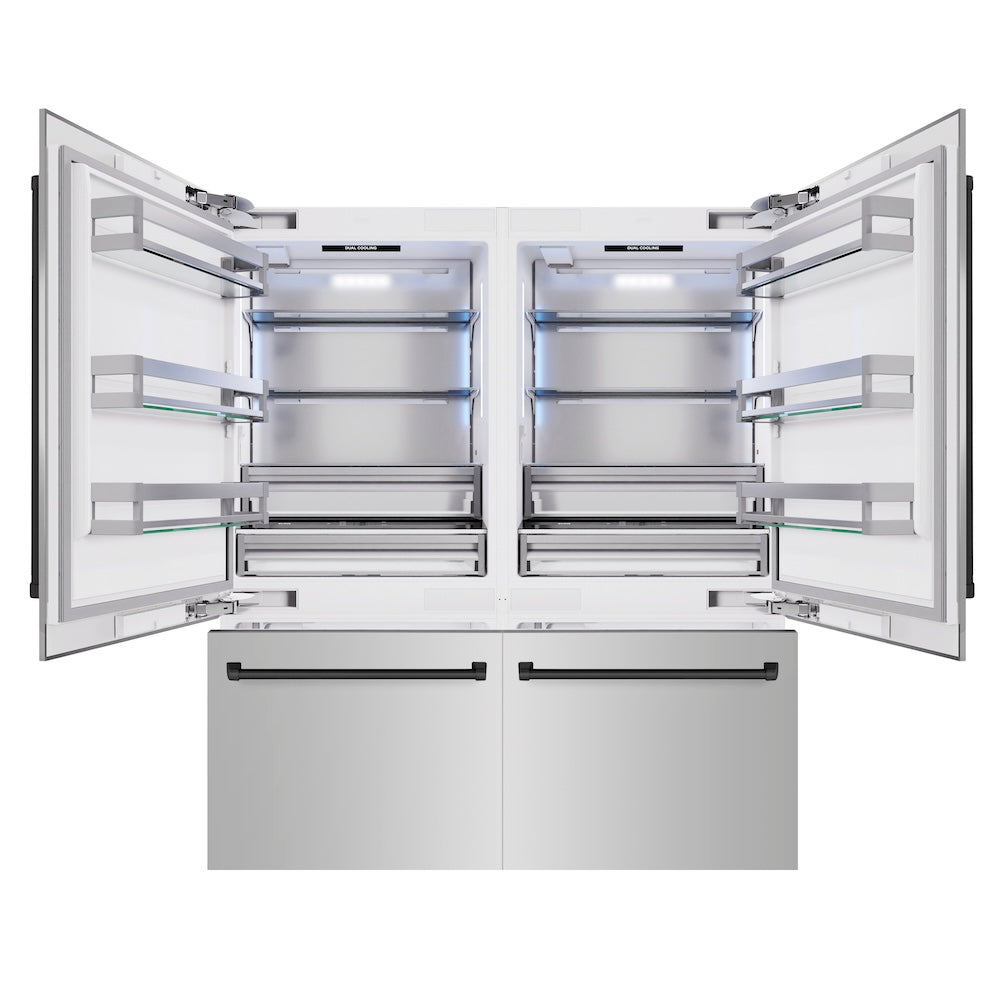 ZLINE Autograph Edition 72-inch refrigerator in stainless steel with bright white interior and matte black accents RBITZ-304-72MB, front view