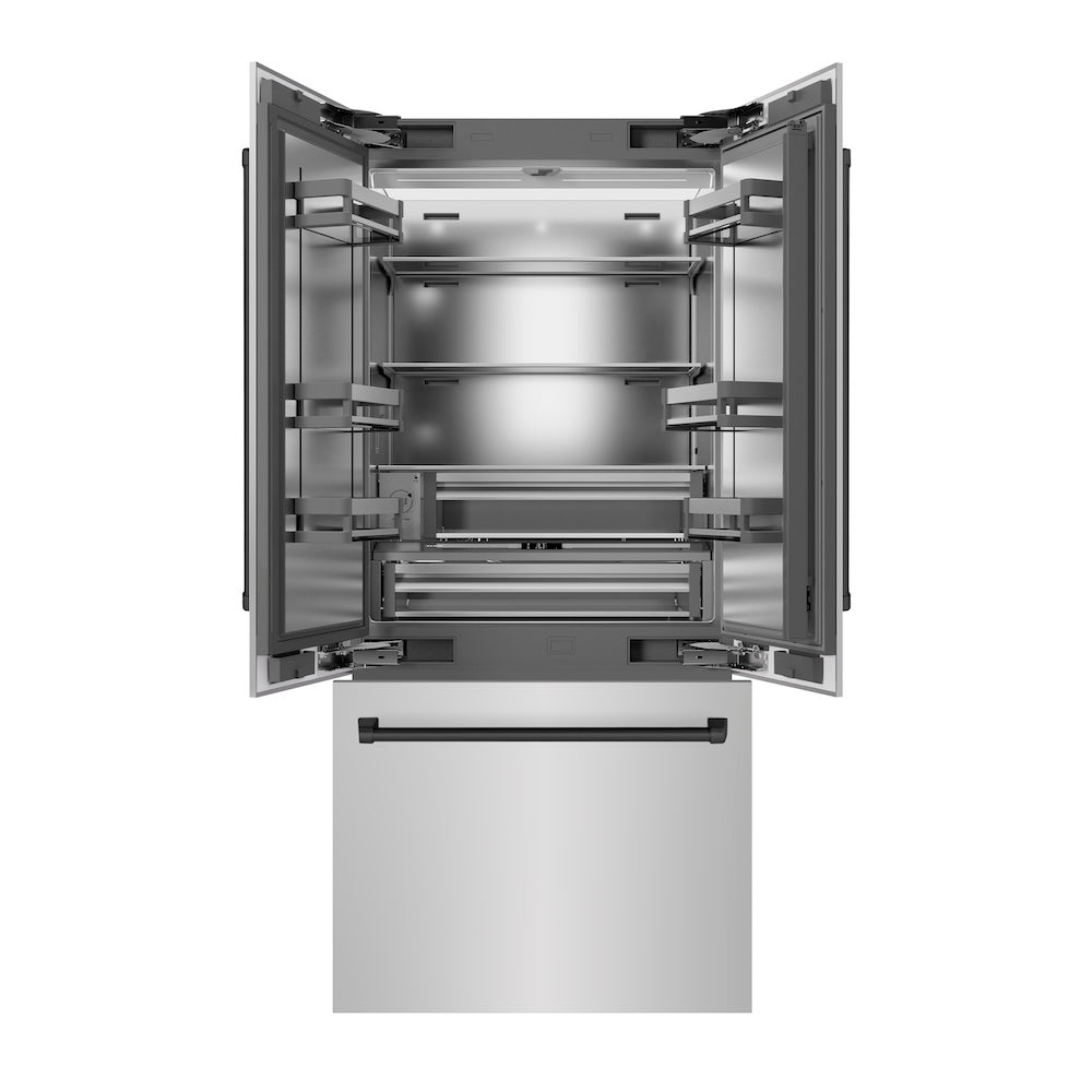 ZLINE Autograph Edition 36-inch refrigerator in stainless steel with stainless steel interior and matte black accents SRBIVZ-304-36MB