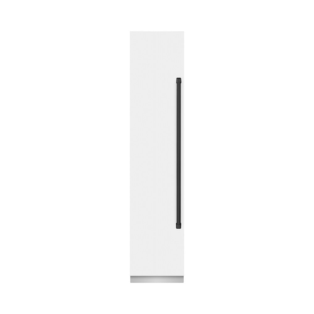 ZLINE Autograph Edition 18-inch freezer in white matte with graphite gray interior and matte black accents RCFVLZ-WM-18-MB, front view