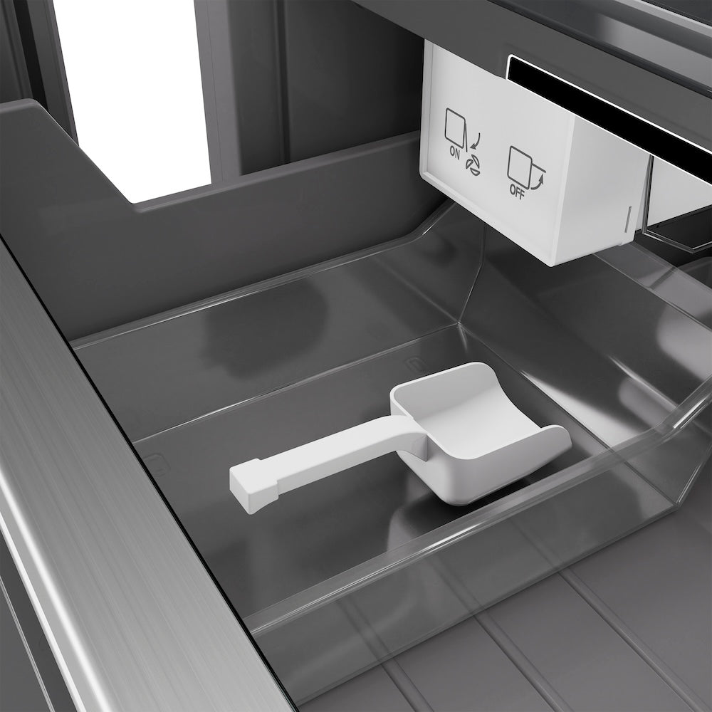ZLINE Autograph Edition 18-inch freezer in white matte with graphite gray interior and matte black accents RCFVRZ-WM-18-MB, detail