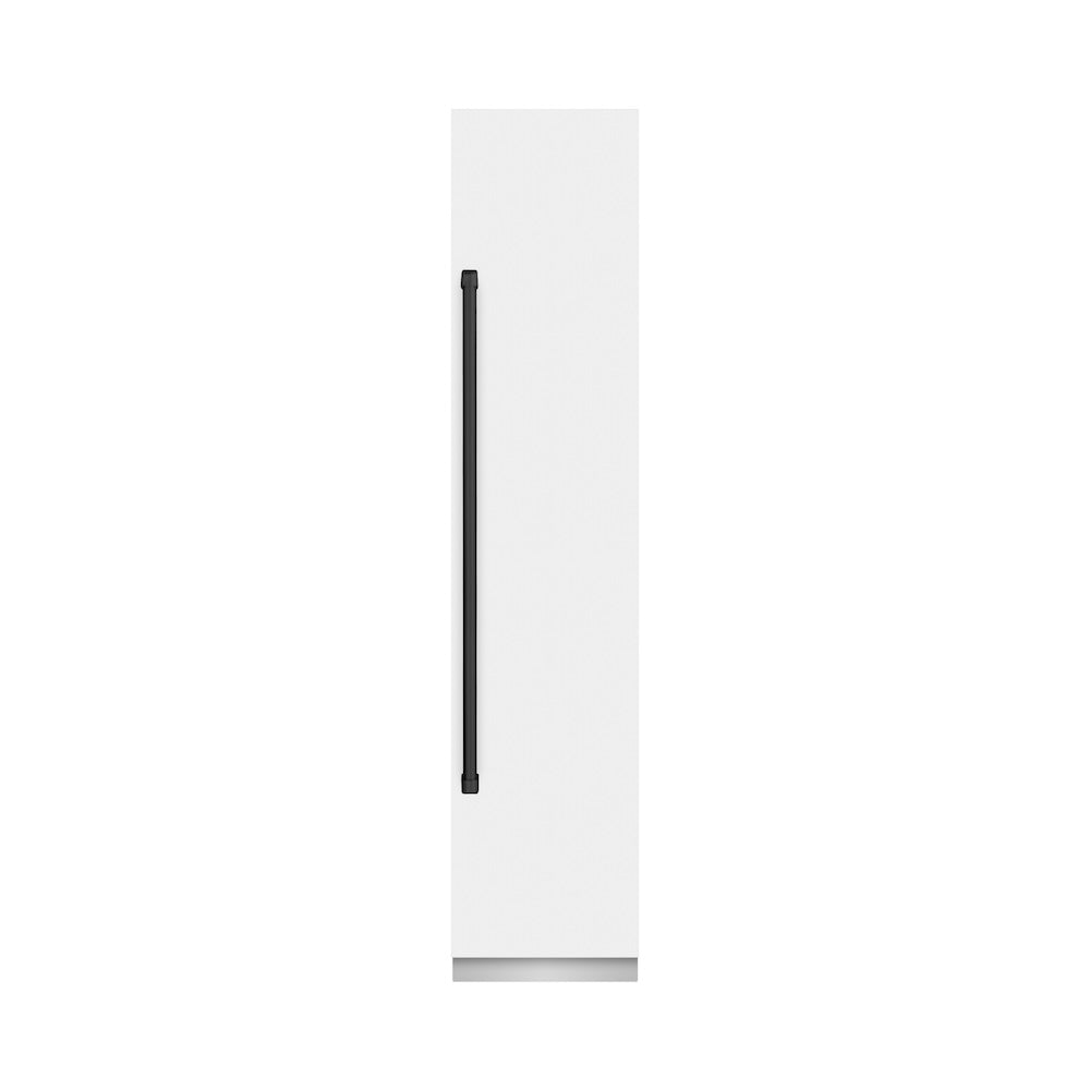 ZLINE Autograph Edition 18-inch freezer in white matte with graphite gray interior and matte black accents RCFVRZ-WM-18-MB, front view