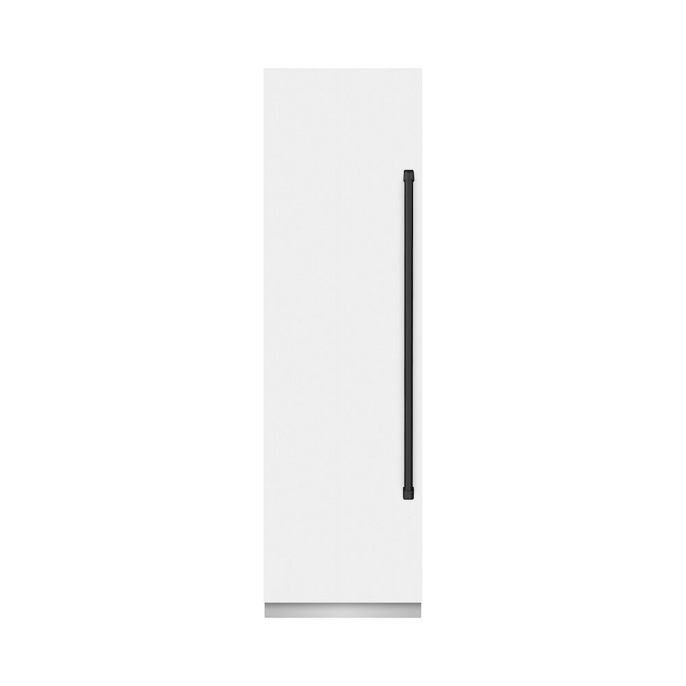 ZLINE Autograph Edition 24-inch freezer in white matte with graphite gray interior and matte black accents RCFVZ-WM-24-MB, front view