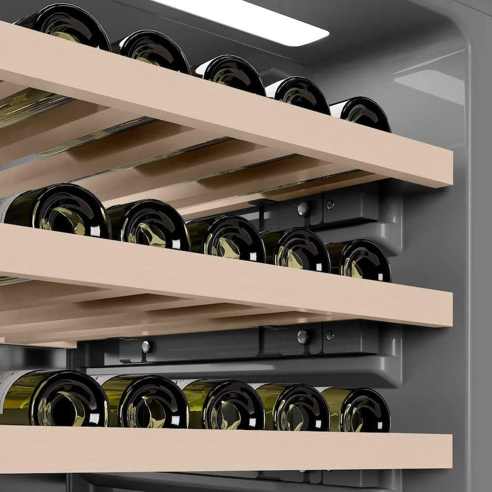 ZLINE 24-inch wine cooler in white matte with graphite gray interior RCWV-WM-24, detail