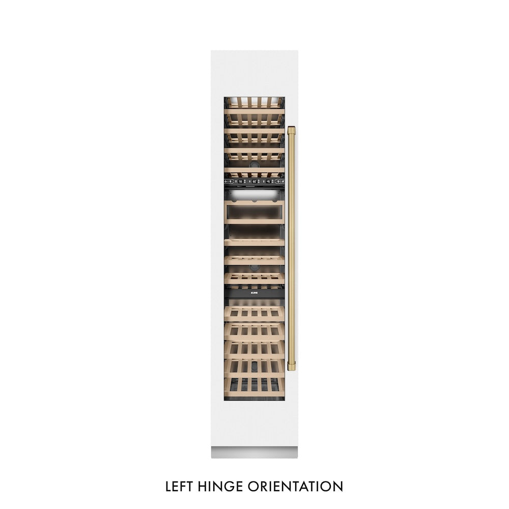 ZLINE Autograph Edition 18-inch wine cooler in white matte with graphite gray interior and champagne bronze accents RCWVLZ-WM-18-CB