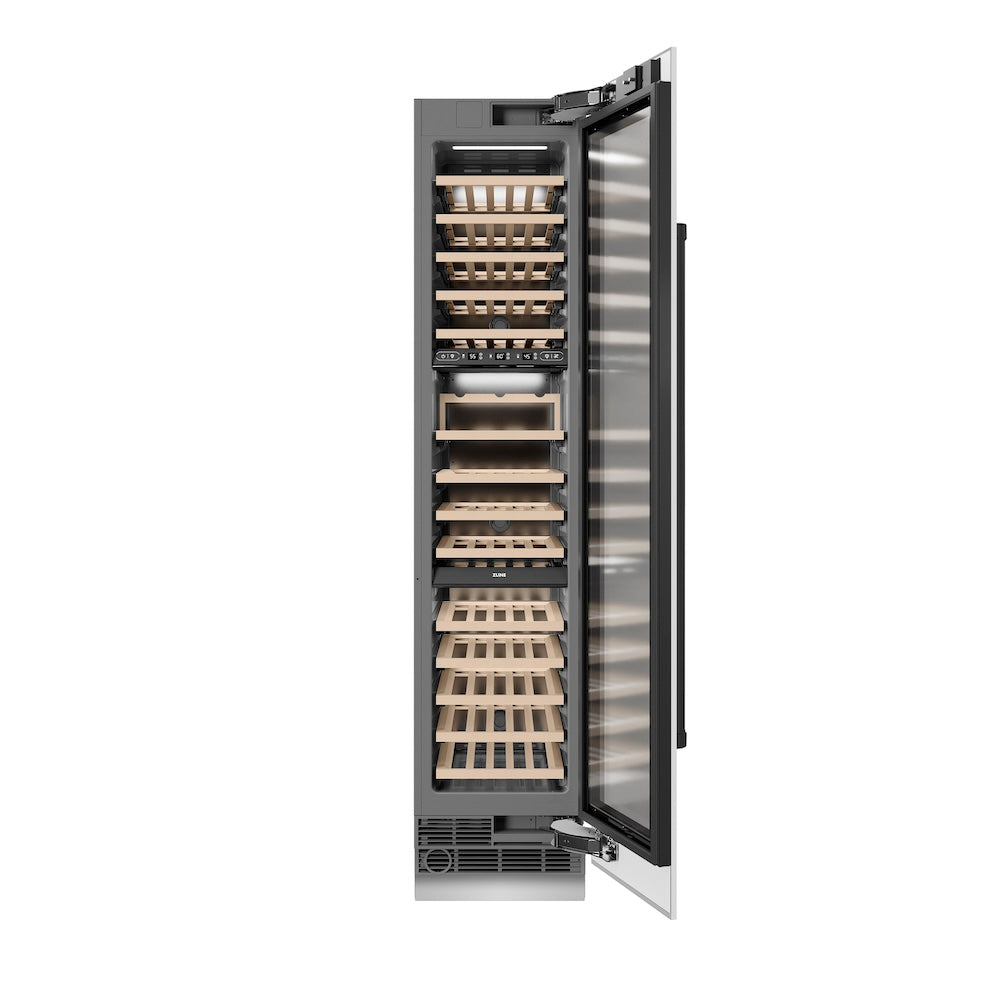 ZLINE Autograph Edition 18-inch wine cooler in white matte with graphite gray interior and matte black accents RCWVRZ-WM-18-MB, front view