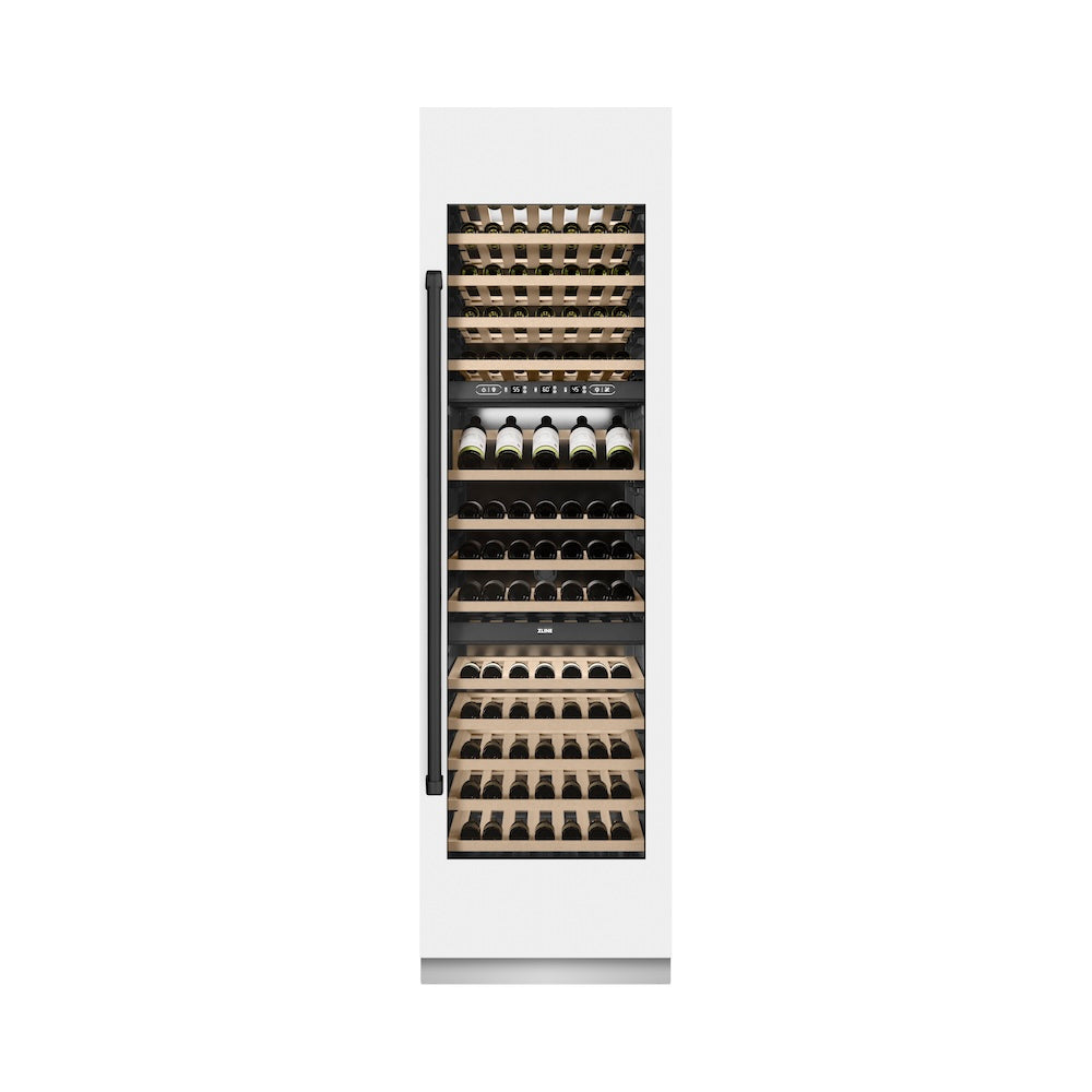 ZLINE Autograph Edition 24-inch wine cooler in white matte with graphite gray interior and matte black accents RCWVZ-WM-24-MB, front view