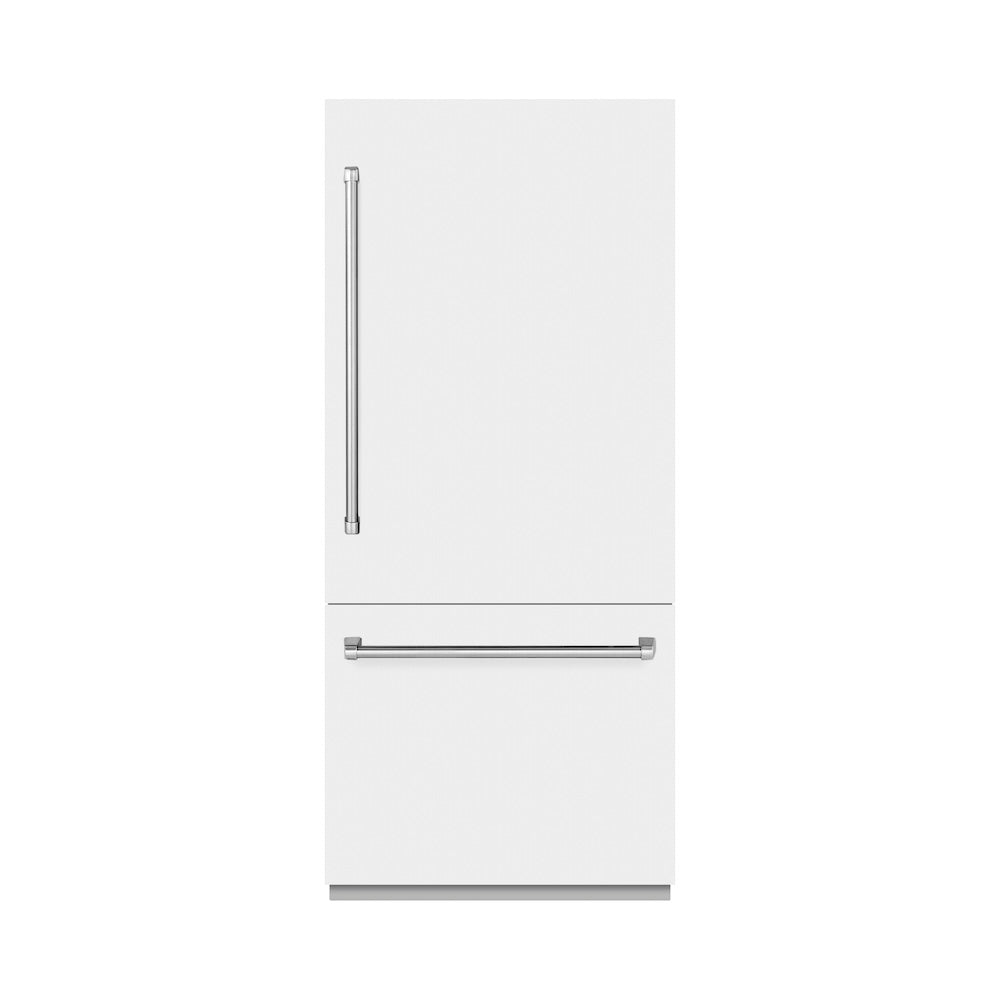 ZLINE 36-inch refrigerator in white matte with graphite gray interior GRBIT-WM-36, front view