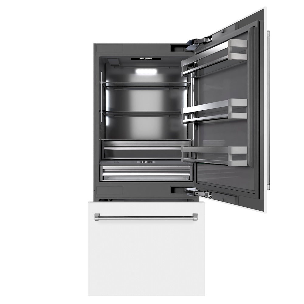 ZLINE 36-inch refrigerator in white matte with graphite gray interior GRBIT-WM-36