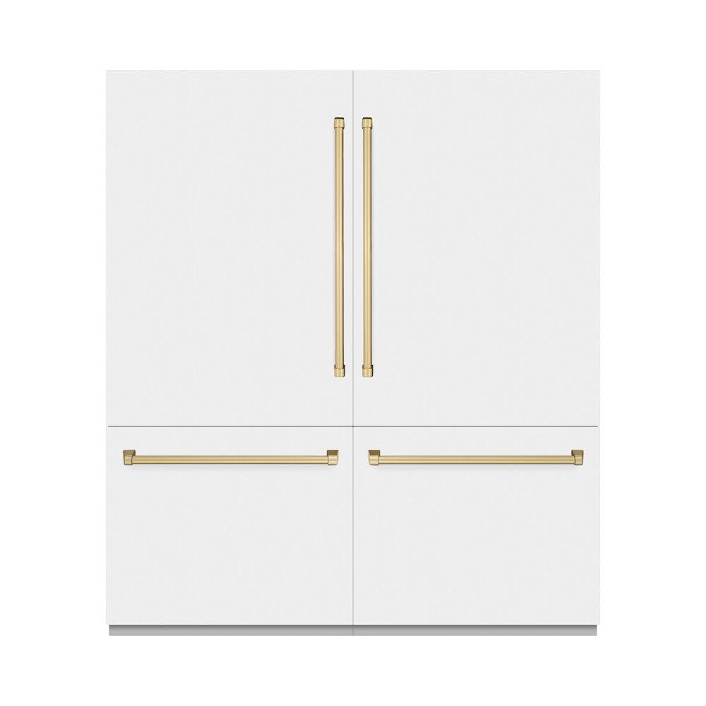 ZLINE Autograph Edition 72-inch refrigerator in white matte with graphite gray interior and champagne bronze accents GRBITZ-WM-72-CB, front view