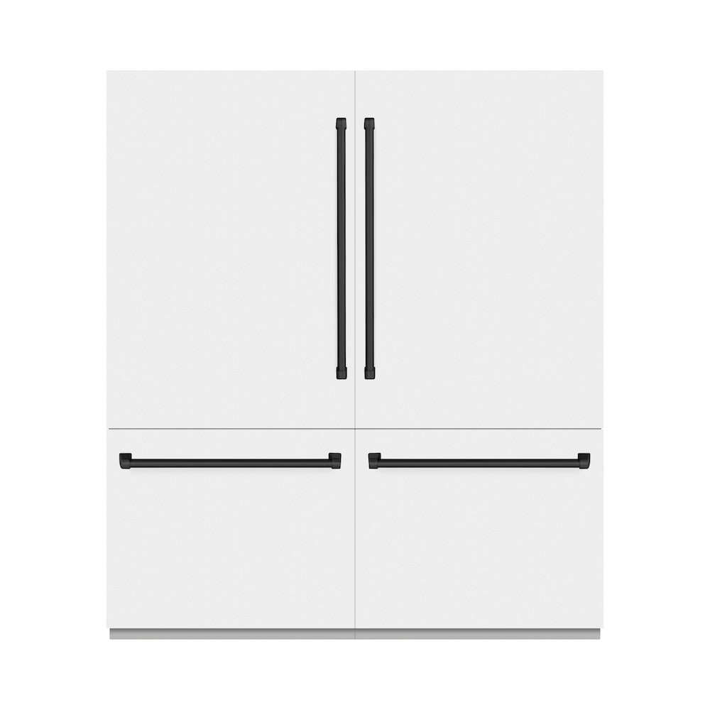 ZLINE Autograph Edition 72-inch refrigerator in white matte with graphite gray interior and matte black accents GRBITZ-WM-72-MB, front view